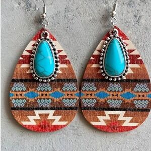 Vintage Bohemian Pine Stone Teardrop Earrings Boho Jewelry